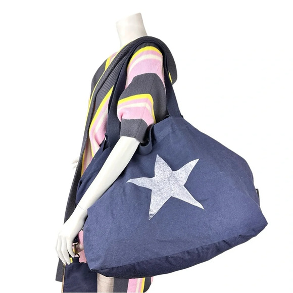 Vintage Addiction Star Large Washed Canvas Tote Bag with Small Pouch - Picture 1 of 10